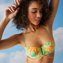 Haut De Maillot Avec Coque Fine Imprimé Tropical